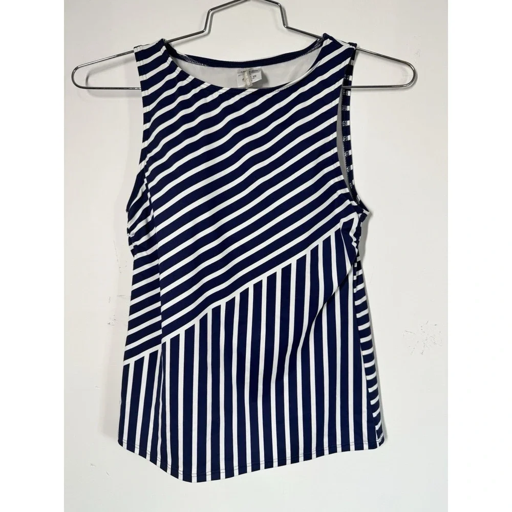 Lands‎ End Women's Soft Cup Tankini Swim Top Navy White Stripe Size 4 Water Park